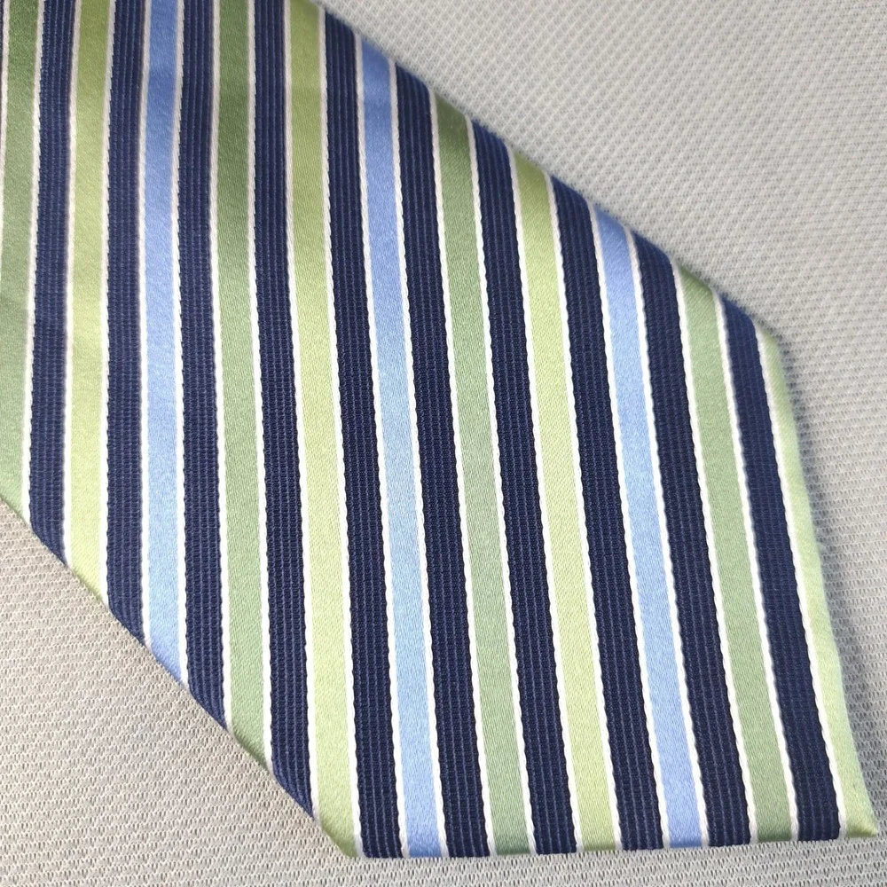 Geoffrey Beene Extra Long Men's Tie Blue/Green‎ Stripes 100% Silk Made In China